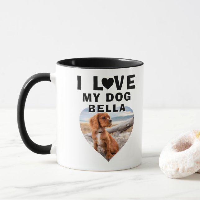 Taza Amo a mi perro Foto Corazón Perro Nombre (Con donut)