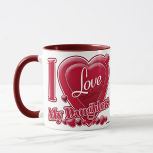 Taza Amo a mis hijas rojas - corazón