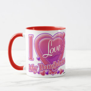 Taza Amo a mis hijas rosadas/violetas - corazón