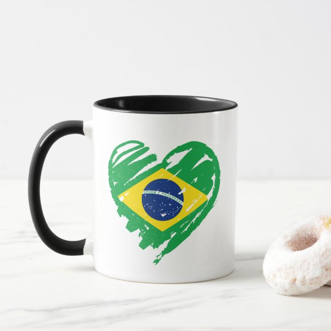 Taza Amo Brasil - Corazón de bandera brasileña (Con donut)