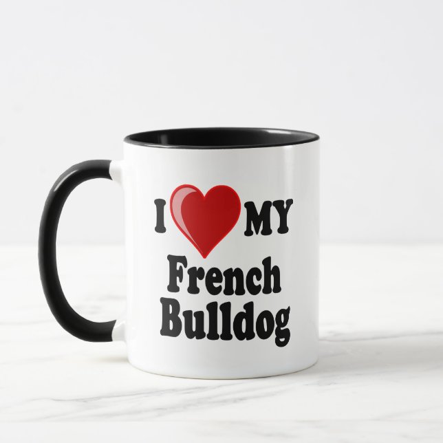 Taza Amo (corazón) mi perro del bulldog francés (Izquierda)