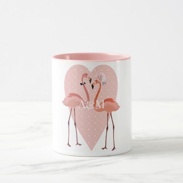 Taza Amo del corazón elegante del Flamingo rosa (Centro)