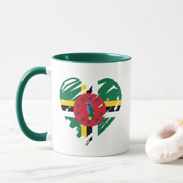 Taza Amo Dominica - Corazón de bandera dominicana (Con donut)