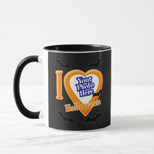Taza Amo Halloween Con Tu Foto Con Bats Mug