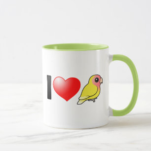 Taza Amo Lovebirds Melocotón-hechos frente Lutino