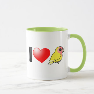 Taza Amo Lovebirds Melocotón-hechos frente Lutino