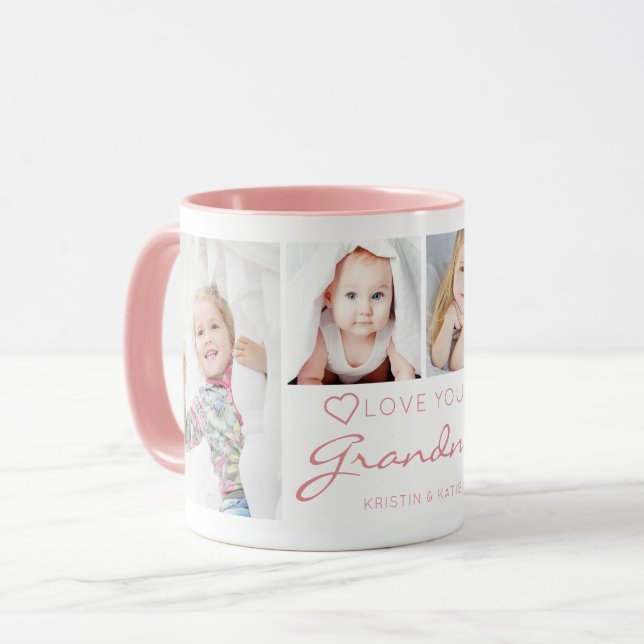 Taza Amo personalizado GRANDMA 4 Foto Rosa (Anverso izquierdo)