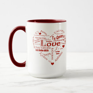 Taza Amo Usted-Muchas idiomas+Corazones