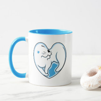 Taza Amor al gato blanco en invierno