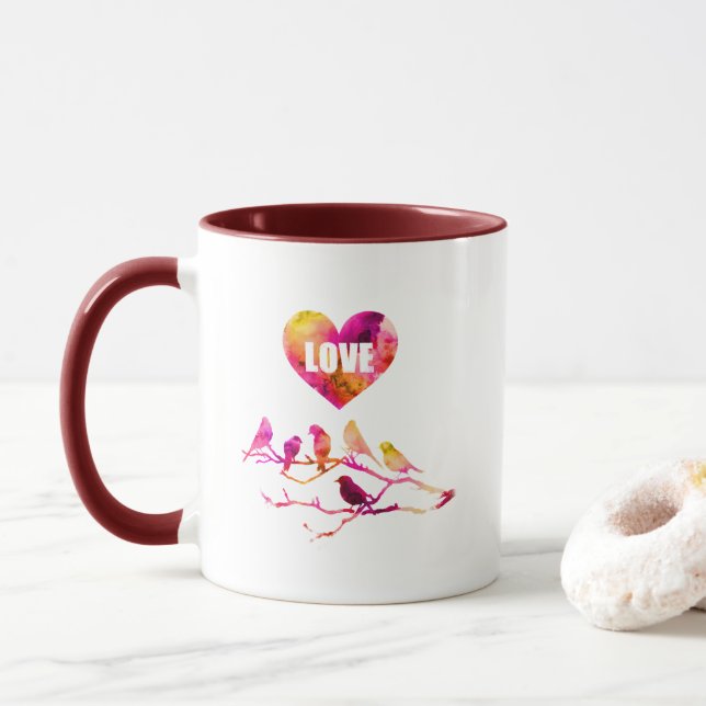 Taza Amor Aves Corazón (Con donut)
