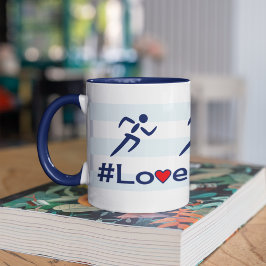 Taza Amor corriendo eslogan azul