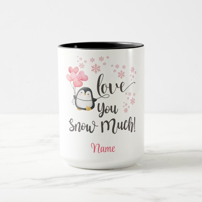 Taza Amor - Cute San Valentín pingüino personalizado (Centro)