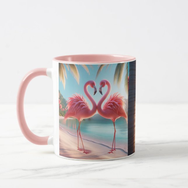 Taza Amor de Flamenco Rosa Playa Tropical Sol (Izquierda)