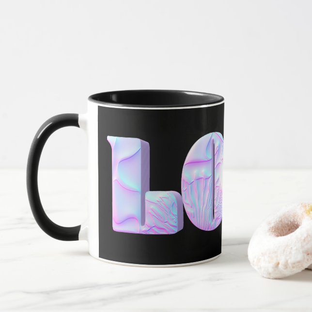 Taza AMOR Diseño 3D, gráfico, único, Guay (Con donut)