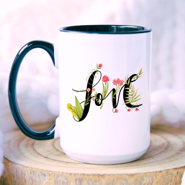 Taza Amor | Elegante Monograma de Ornamento Floral (Front)