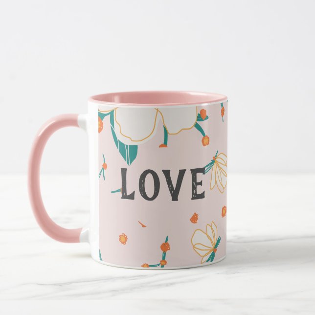 Taza Amor Patrón floral de acuarela personalizada Rosa (Izquierda)