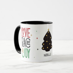 Taza Amor, paz y alegría Árbol de Navidad
