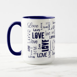 Taza AMOR! Texto azul tipográfico