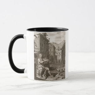 Taza Amphion construye las paredes de Thebes por la