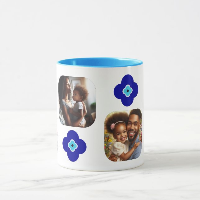 Taza Amuletas florales personalizadas de 4 fotos de Blu (Centro)