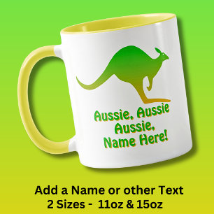 Taza Añadir nombre, canguro Aussie Aussie Green Gold
