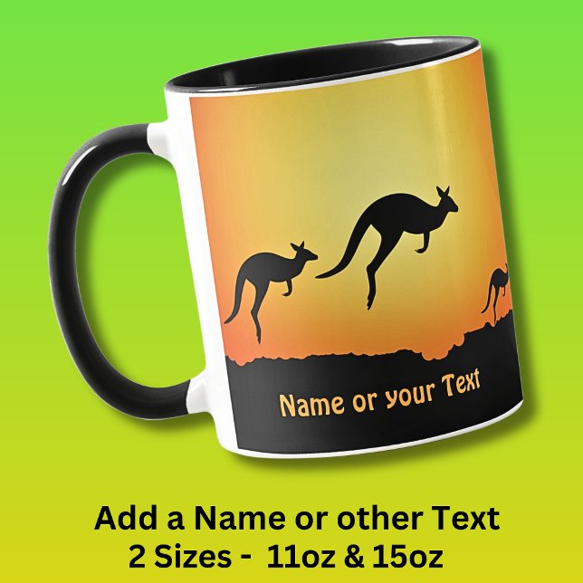 Taza Añadir nombre, canguros al atardecer dorado al ata (Subido por el creador)