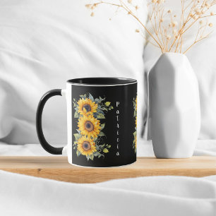 Taza Añadir nombre de pila encantador de girasoles amar