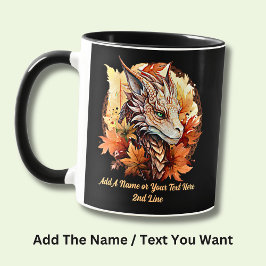Taza Añadir nombre o texto, dragón con hojas otoñales