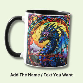 Taza Añadir nombre o texto, dragón de vidrio manchado