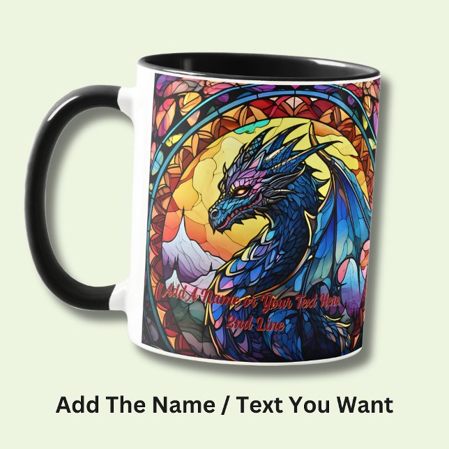Taza Añadir nombre o texto, dragón de vidrio manchado (Subido por el creador)