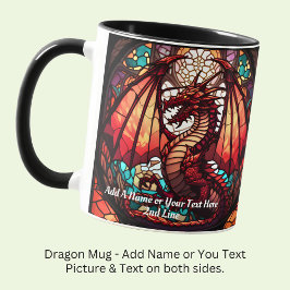 Taza Añadir nombre o texto, Dragón de vidrio manchado c