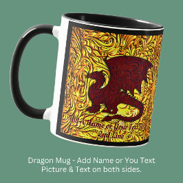 Taza Añadir nombre o texto, rojo y dragón dorado con al