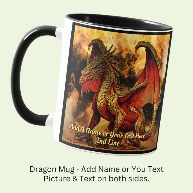 Taza Añadir nombre o texto, rojo y dragón dorado con al (Subido por el creador)