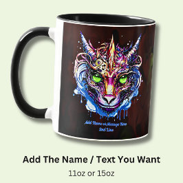 Taza Añadir nombre texto, azul rosado fantasía Dragon o