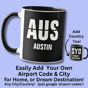 Taza Añadir su código y ciudad, código de aeropuerto AU
