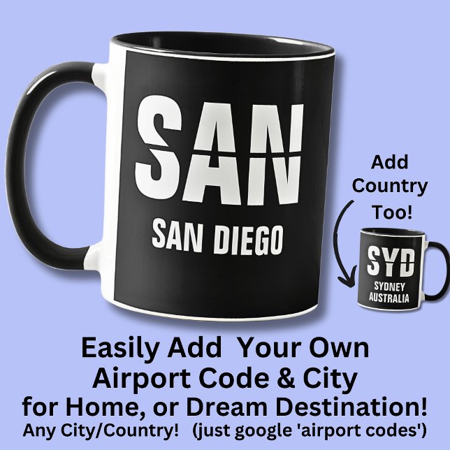 Taza Añadir su código y ciudad, código de aeropuerto SA (Subido por el creador)