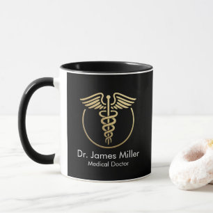 Taza Añadir su nombre símbolo médico de Caduceus Oro ne