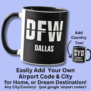 Taza Añadir tu código y ciudad, código de aeropuerto DF