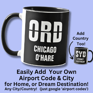 Taza Añadir tu código y ciudad, código de aeropuerto OR