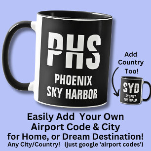 Taza Añadir tu código y ciudad, código de aeropuerto PH