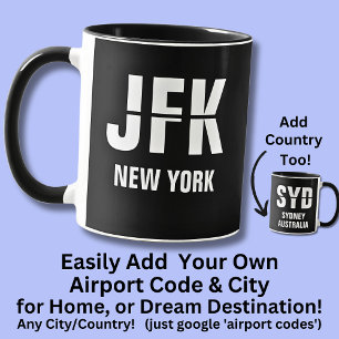 Taza Añadir tu código y ciudad, código del aeropuerto J
