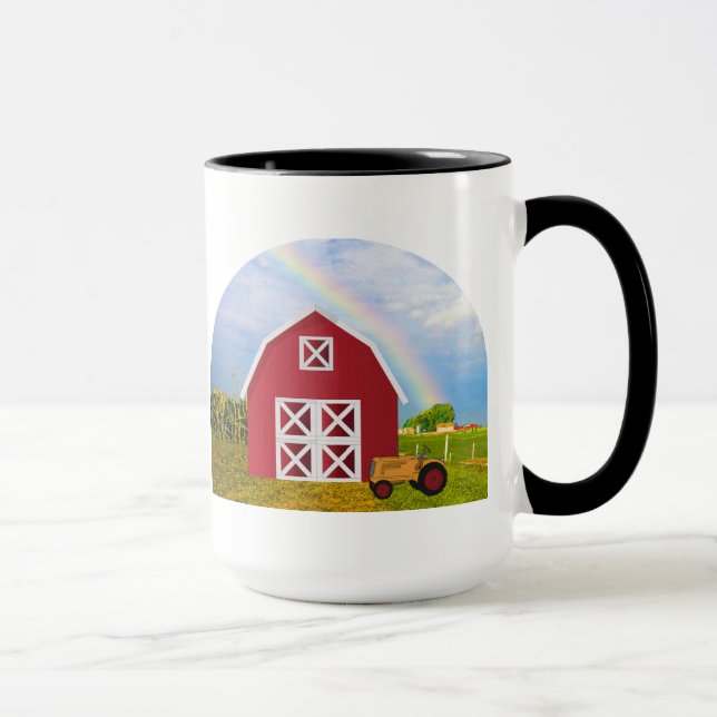 Taza Añadir tu nombre a Red Barn con cielo azul (Derecha)