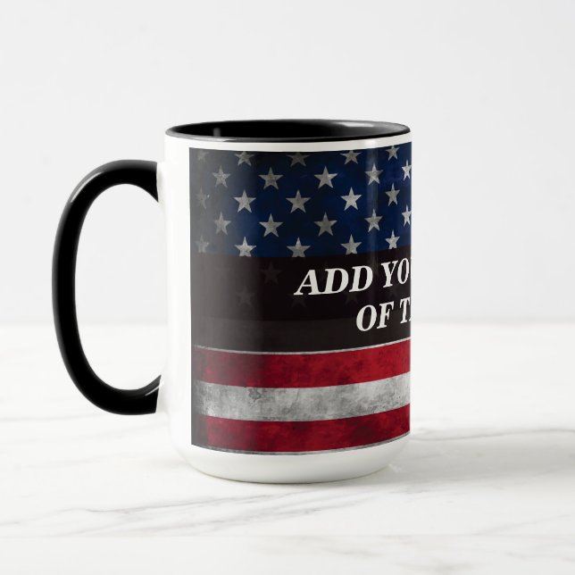 Taza Añadir tu texto a la bandera estadounidense (Izquierda)