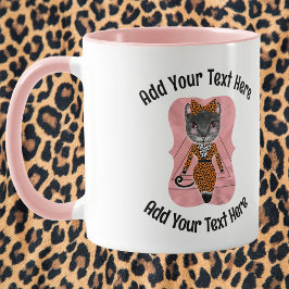 Taza Añadir tu texto Fancy Boss Lady Cat Coffee