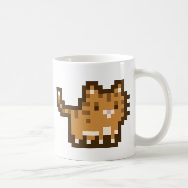 Taza anaranjada del arte del pixel del gato (Derecha)