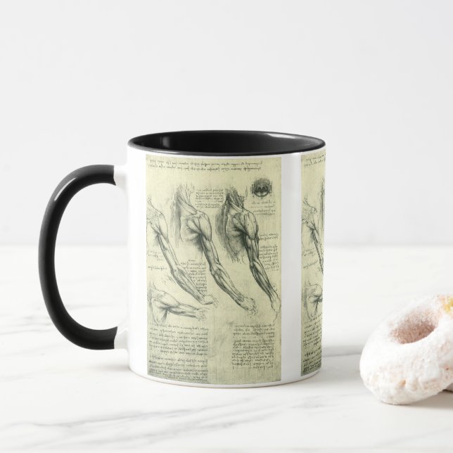 Taza Anatomía de armas y hombros de Leonardo da Vinci (Con donut)