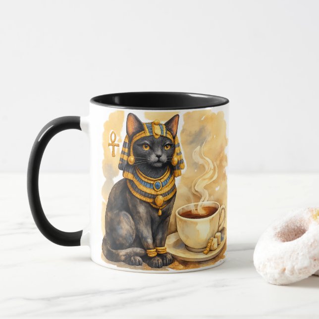 Taza Ancient Egyptian Cat Mystical Bastet Art (Con donut)