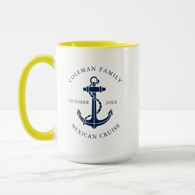 Taza Ancla de barco náutico familiar personalizada (Izquierda)