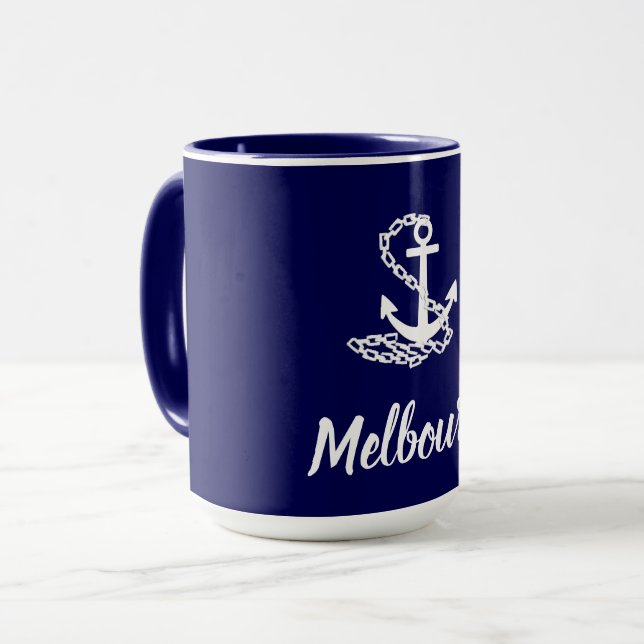 Taza Ancla De Melbourne: Azul Y Blanco De Estilo Maríti (Anverso izquierdo)