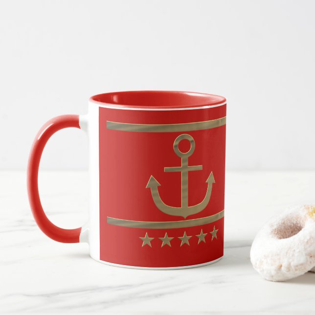 Taza Ancla dorada, símbolos del amor. (Con donut)